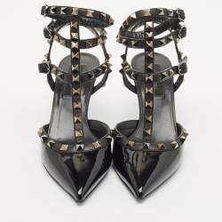 Valentino Black Patent Leather Rockstud Ankle Strap Pumps Size 37