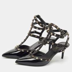 Valentino Black Patent Leather Rockstud Ankle Strap Pumps Size 37