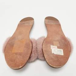 Valentino Dusty Pink Mink Fur Rockstud Flat Slide Sandals Size 39
