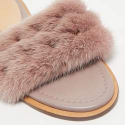 Valentino Dusty Pink Mink Fur Rockstud Flat Slide Sandals Size 39