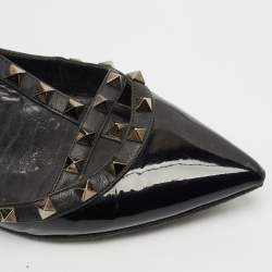 Valentino Black Leather and Patent Rockstud Cage Ballet Flats Size 38.5