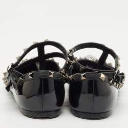 Valentino Black Leather and Patent Rockstud Cage Ballet Flats Size 38.5