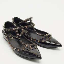 Valentino Black Leather and Patent Rockstud Cage Ballet Flats Size 38.5