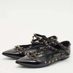 Valentino Black Leather and Patent Rockstud Cage Ballet Flats Size 38.5