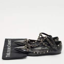 Valentino Black Leather and Patent Rockstud Cage Ballet Flats Size 38.5