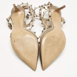 Valentino Metallic Gold Leather Rockstud Ankle Strap Pumps Size 38