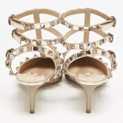 Valentino Metallic Gold Leather Rockstud Ankle Strap Pumps Size 38