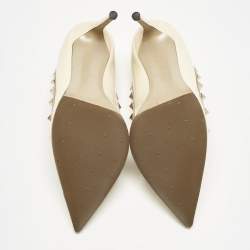 Valentino Cream/Beige Patent Leather Rockstud Pointed Toe Pumps Size 39.5
