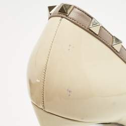 Valentino Cream/Beige Patent Leather Rockstud Pointed Toe Pumps Size 39.5