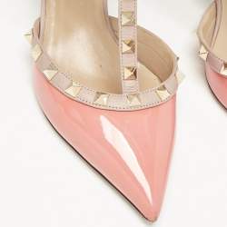 Valentino Orange/Beige Patent Leather Rockstud Caged Ankle Strap Pumps Size 37