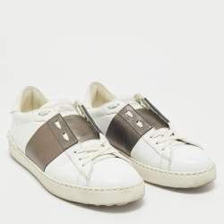 Valentino White/Bronze Leather Open For A Change Rockstud Sneakers Size 39
