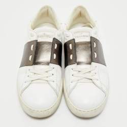 Valentino White/Bronze Leather Open For A Change Rockstud Sneakers Size 39
