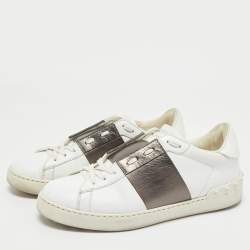 Valentino White/Bronze Leather Open For A Change Rockstud Sneakers Size 39