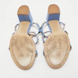 Pre Owned Valentino Blue Leather Rockstud Slide Sandals Size 40