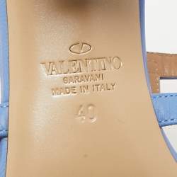 Pre Owned Valentino Blue Leather Rockstud Slide Sandals Size 40