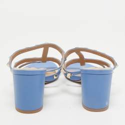 Pre Owned Valentino Blue Leather Rockstud Slide Sandals Size 40