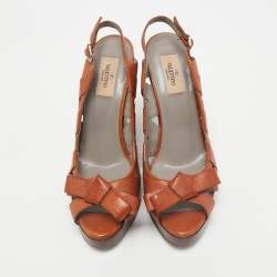 Valentino Brown Leather Bow Wedge Sandals Size 39