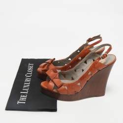 Valentino Brown Leather Bow Wedge Sandals Size 39
