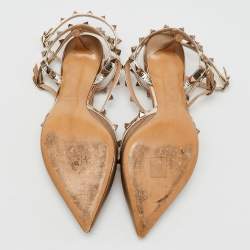 Valentino Metallic Leather Rockstud Caged Ankle Strap Pumps Size 40