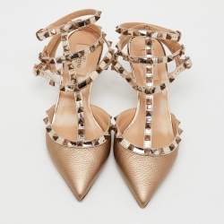 Valentino Metallic Leather Rockstud Caged Ankle Strap Pumps Size 40