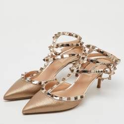 Valentino Metallic Leather Rockstud Caged Ankle Strap Pumps Size 40