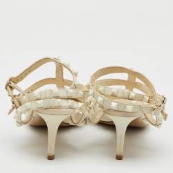 Valentino White Leather Rockstud Caged Ankle Strap Pumps Size 40