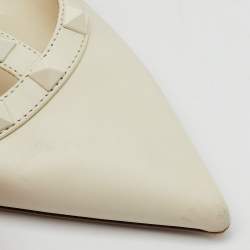 Valentino White Leather Rockstud Caged Ankle Strap Pumps Size 40