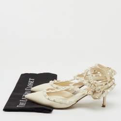 Valentino White Leather Rockstud Caged Ankle Strap Pumps Size 40
