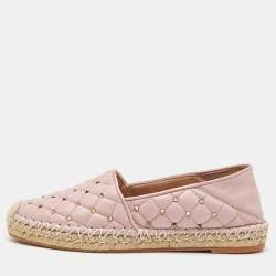 Valentino Light Pink Quilted Leather Rockstud Slip On Espadrille Flats Size 36