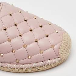 Valentino Light Pink Quilted Leather Rockstud Slip On Espadrille Flats Size 36