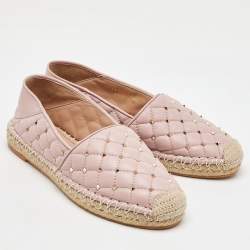 Valentino Light Pink Quilted Leather Rockstud Slip On Espadrille Flats Size 36