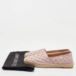 Valentino Light Pink Quilted Leather Rockstud Slip On Espadrille Flats Size 36
