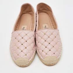 Valentino Light Pink Quilted Leather Rockstud Slip On Espadrille Flats Size 36