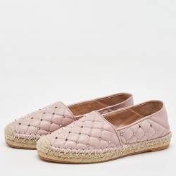 Valentino Light Pink Quilted Leather Rockstud Slip On Espadrille Flats Size 36