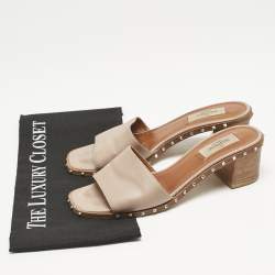 Valentino Beige Leather Rockstud Slide Sandals Size 37.5