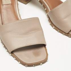 Valentino Beige Leather Rockstud Slide Sandals Size 37.5