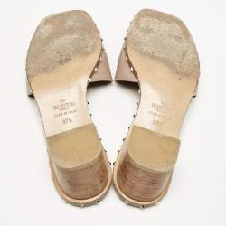 Valentino Beige Leather Rockstud Slide Sandals Size 37.5