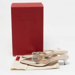 Valentino Gold Leather Crystal Embellished VLogo Mules Size 38.5
