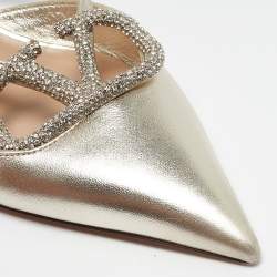 Valentino Gold Leather Crystal Embellished VLogo Mules Size 38.5