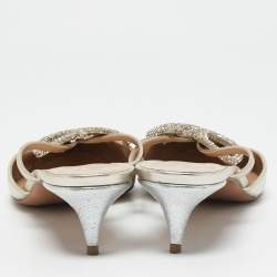 Valentino Gold Leather Crystal Embellished VLogo Mules Size 38.5