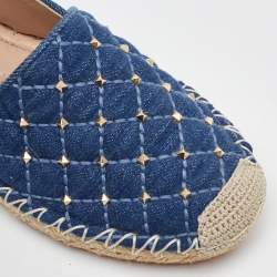Valentino Blue Quilted Denim Rockstud Slip On Espadrille Flats Size 35