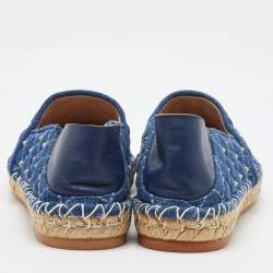 Valentino Blue Quilted Denim Rockstud Slip On Espadrille Flats Size 35
