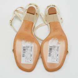 Pre Owned Valentino White Leather VLogo Heel Ankle Strap Sandals Size 37