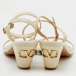 Pre Owned Valentino White Leather VLogo Heel Ankle Strap Sandals Size 37