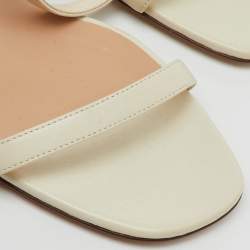 Pre Owned Valentino White Leather VLogo Heel Ankle Strap Sandals Size 37