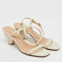 Pre Owned Valentino White Leather VLogo Heel Ankle Strap Sandals Size 37