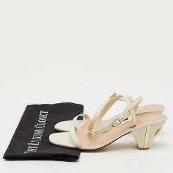 Pre Owned Valentino White Leather VLogo Heel Ankle Strap Sandals Size 37
