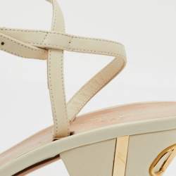 Pre Owned Valentino White Leather VLogo Heel Ankle Strap Sandals Size 37