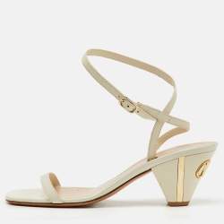 Valentino White Leather VLogo Heel Ankle Strap Sandals Size 37