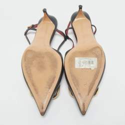 Valentino Black Leather Escape V logo Slingback Pumps Size 40